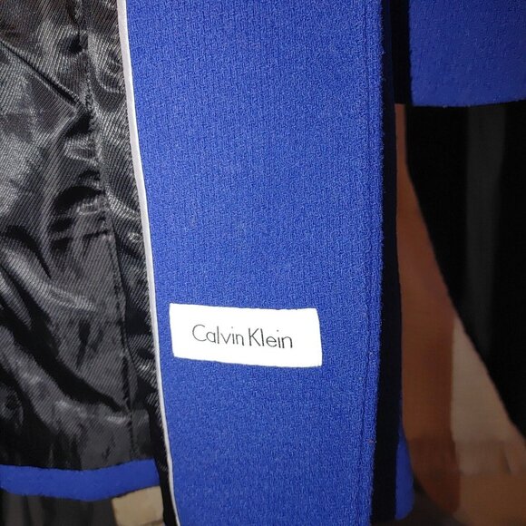 Calvin Klein Size 2 Wool Blue Coat Jacket Women Button And Tie Waist Pockets - Picture 3 of 9